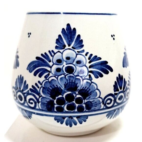 Small Delft 3 Inch Floral Bulbous Vase/Cup Signed F1 A7 1085 - Picture 2 of 7